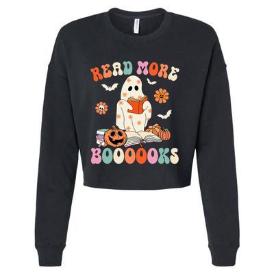 Groovy Read More Books Cute Ghost Boo Funny Halloween Spooky Cropped Pullover Crew