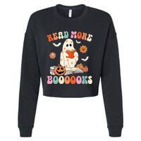 Groovy Read More Books Cute Ghost Boo Funny Halloween Spooky Cropped Pullover Crew