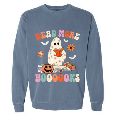 Groovy Read More Books Cute Ghost Boo Funny Halloween Spooky Garment-Dyed Sweatshirt