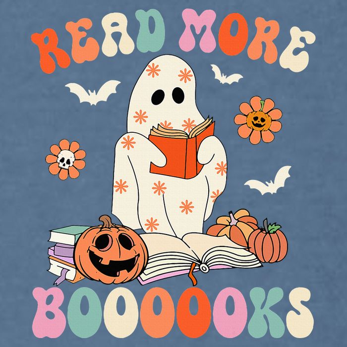 Groovy Read More Books Cute Ghost Boo Funny Halloween Spooky Garment-Dyed Sweatshirt