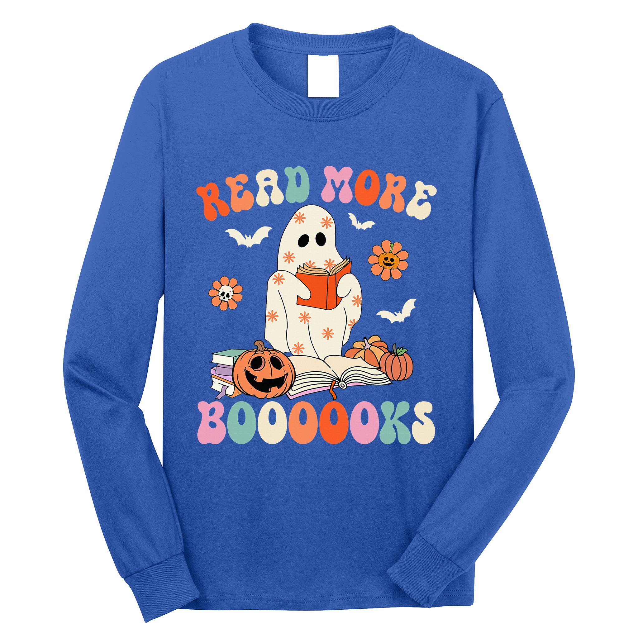Groovy Read More Books Cute Ghost Boo Funny Halloween Spooky Long Sleeve Shirt