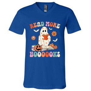 Groovy Read More Books Cute Ghost Boo Funny Halloween Spooky V-Neck T-Shirt