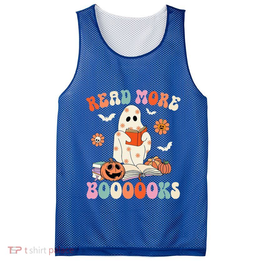 Groovy Read More Books Cute Ghost Boo Funny Halloween Spooky Mesh Reversible Basketball Jersey Tank