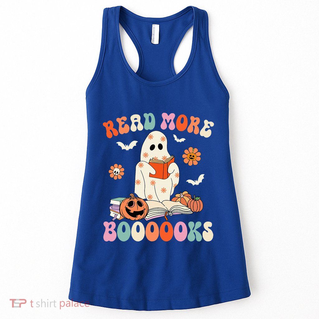 Groovy Read More Books Cute Ghost Boo Funny Halloween Spooky Womens Tank Top
