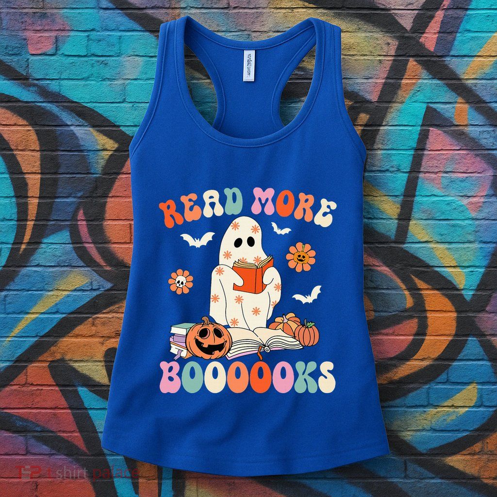 Groovy Read More Books Cute Ghost Boo Funny Halloween Spooky Womens Tank Top