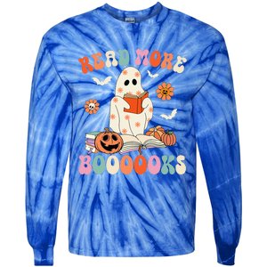 Groovy Read More Books Cute Ghost Boo Funny Halloween Spooky Tie-Dye Long Sleeve Shirt