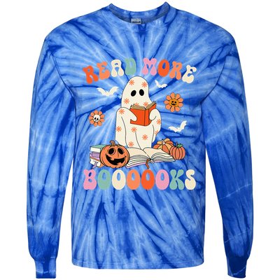Groovy Read More Books Cute Ghost Boo Funny Halloween Spooky Tie-Dye Long Sleeve Shirt