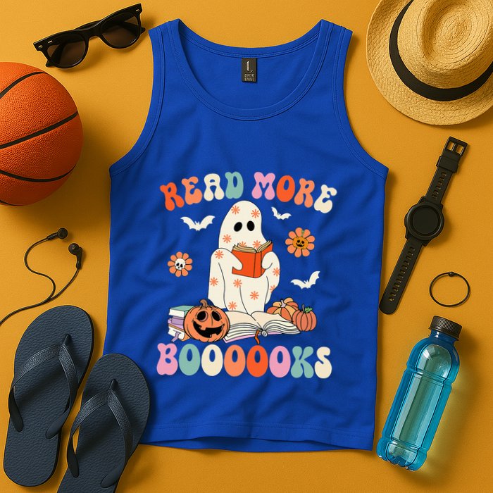 Groovy Read More Books Cute Ghost Boo Funny Halloween Spooky Tank Top