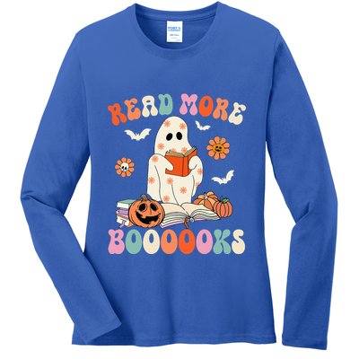 Groovy Read More Books Cute Ghost Boo Funny Halloween Spooky Ladies Long Sleeve Shirt