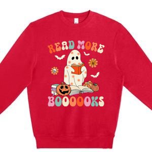 Groovy Read More Books Cute Ghost Boo Funny Halloween Spooky Premium Crewneck Sweatshirt