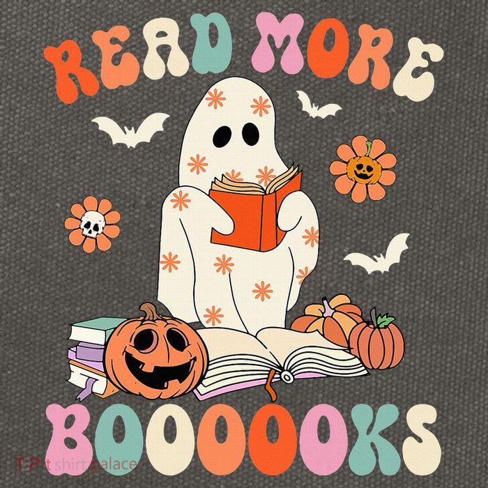 Groovy Read More Books Cute Ghost Boo Funny Halloween Spooky Cotton Canvas Backpack