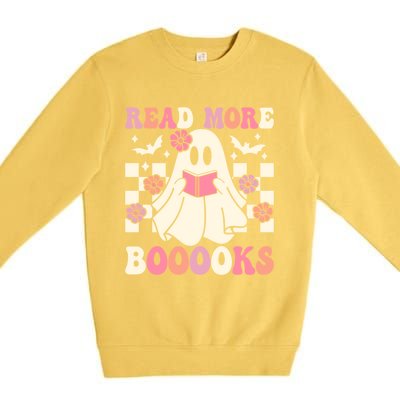 Groovy Read More Books Cute Ghost Boo Funny Halloween Gift Premium Crewneck Sweatshirt