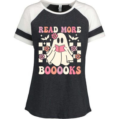 Groovy Read More Books Cute Ghost Boo Funny Halloween Gift Enza Ladies Jersey Colorblock Tee