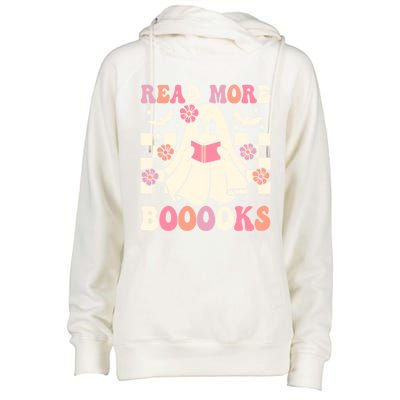 Groovy Read More Books Cute Ghost Boo Funny Halloween Gift Womens Funnel Neck Pullover Hood