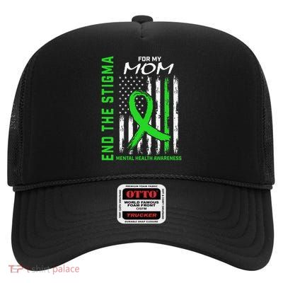Green Ribbon Mental Health Awareness Items Mom American High Crown Mesh Back Trucker Hat