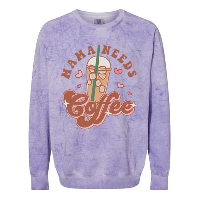 Groovy Retro Mama Needs Coffee Funny Mother's Day Colorblast Crewneck Sweatshirt