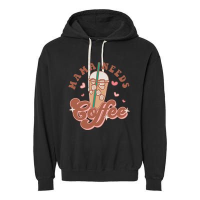 Groovy Retro Mama Needs Coffee Funny Mother's Day Garment-Dyed Fleece Hoodie