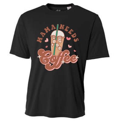 Groovy Retro Mama Needs Coffee Funny Mother's Day Cooling Performance Crew T-Shirt