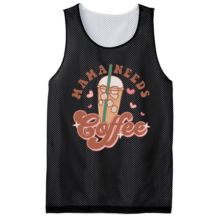 Groovy Retro Mama Needs Coffee Funny Mother's Day Mesh Reversible Basketball Jersey Tank