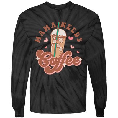 Groovy Retro Mama Needs Coffee Funny Mother's Day Tie-Dye Long Sleeve Shirt