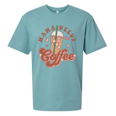 Groovy Retro Mama Needs Coffee Funny Mother's Day Sueded Cloud Jersey T-Shirt