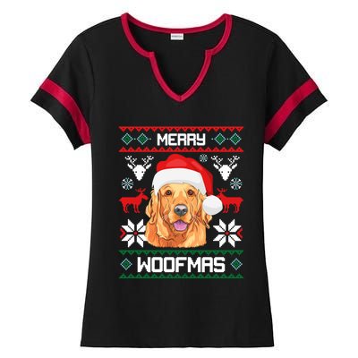 Golden Retriever Merry Woofmas Gift Dog Christmas Ladies Halftime Notch Neck Tee