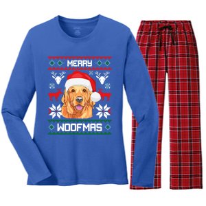 Golden Retriever Merry Woofmas Gift Dog Christmas Women's Long Sleeve Flannel Pajama Set 