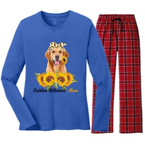 Golden Retriever Mom Sunflower Summer Dog Mom Mama Gift Women's Long Sleeve Flannel Pajama Set 