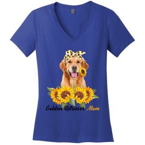 Golden Retriever Mom Sunflower Summer Dog Mom Mama Gift Women's V-Neck T-Shirt