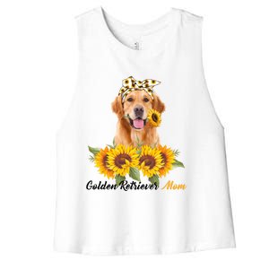 Golden Retriever Mom Sunflower Summer Dog Mom Mama Gift Women's Racerback Cropped Tank