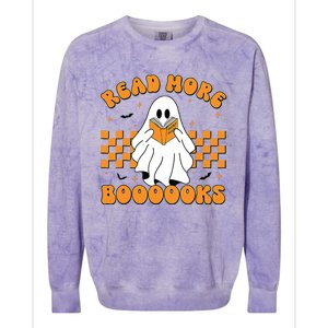 Groovy Read More Books Cute Ghost Retro Halloween Teacher Colorblast Crewneck Sweatshirt