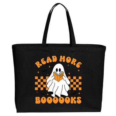 Groovy Read More Books Cute Ghost Retro Halloween Teacher Cotton Canvas Jumbo Tote