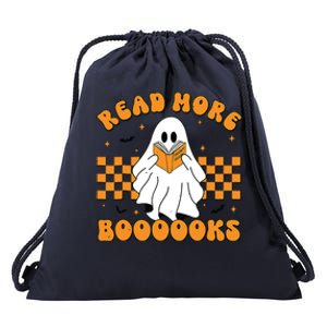 Groovy Read More Books Cute Ghost Retro Halloween Teacher Drawstring Bag