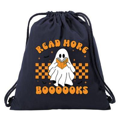 Groovy Read More Books Cute Ghost Retro Halloween Teacher Drawstring Bag