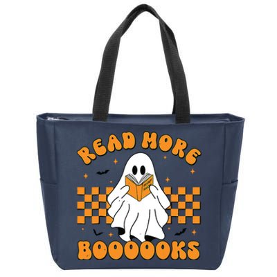 Groovy Read More Books Cute Ghost Retro Halloween Teacher Zip Tote Bag