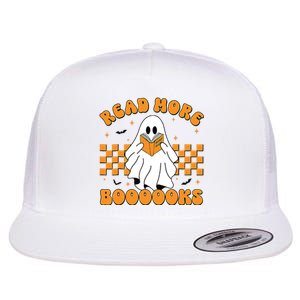 Groovy Read More Books Cute Ghost Retro Halloween Teacher Flat Bill Trucker Hat