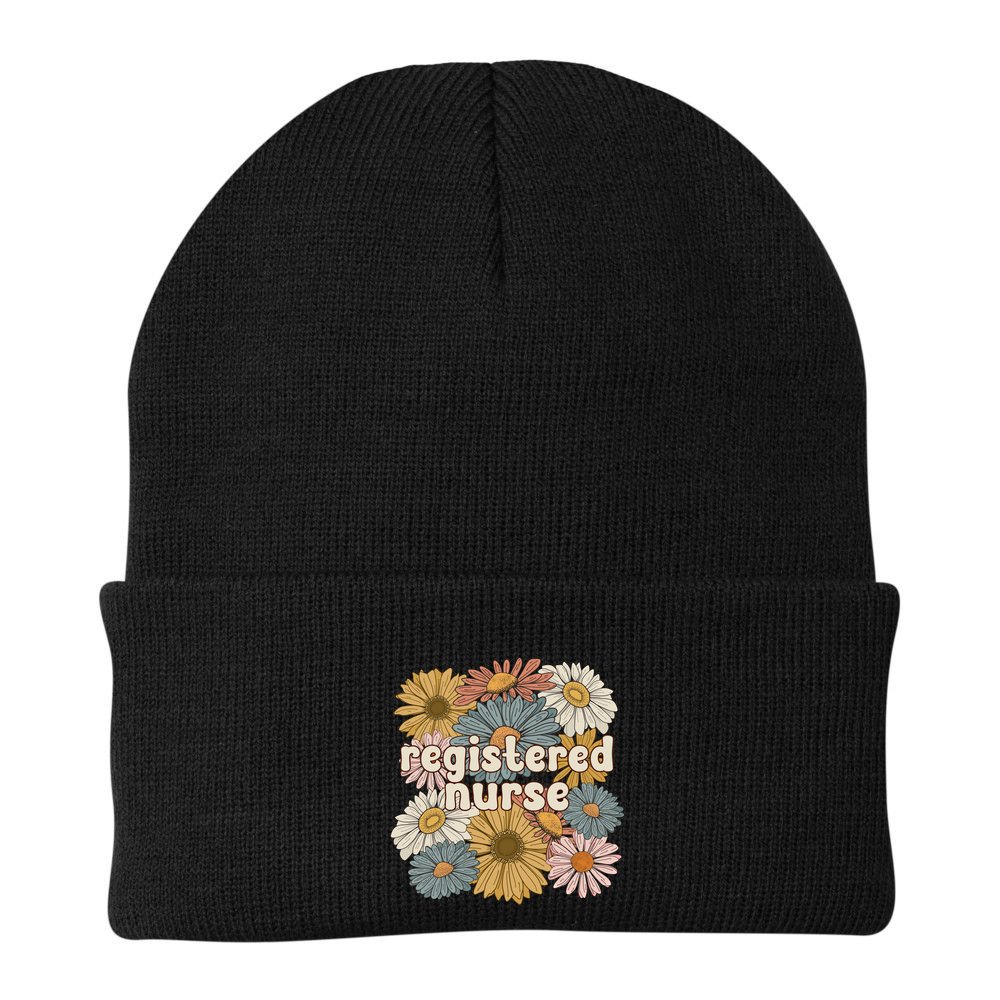 Groovy Registered Nurse Flowers Registered Nursing Gift Beanie