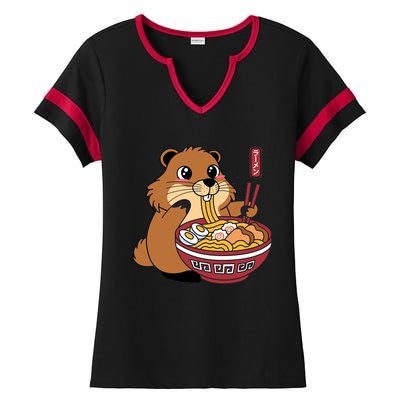 Groundhog Ramen Noodles Ladies Halftime Notch Neck Tee