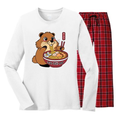 Groundhog Ramen Noodles Women's Long Sleeve Flannel Pajama Set 