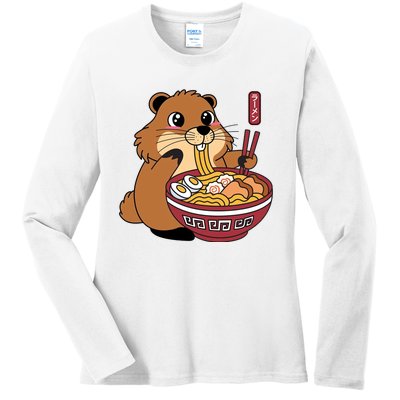 Groundhog Ramen Noodles Ladies Long Sleeve Shirt