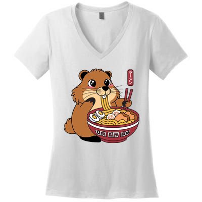 Groundhog Ramen Noodles Women's V-Neck T-Shirt