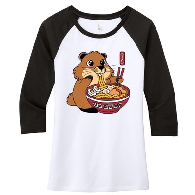 Groundhog Ramen Noodles Women's Tri-Blend 3/4-Sleeve Raglan Shirt