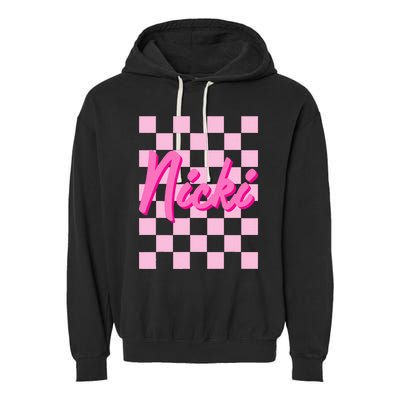 Girl Retro Nicki First Name Personalized Groovy Birthday Garment-Dyed Fleece Hoodie