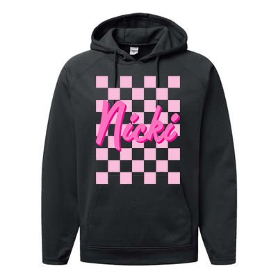 Girl Retro Nicki First Name Personalized Groovy Birthday Performance Fleece Hoodie