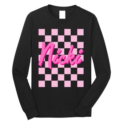 Girl Retro Nicki First Name Personalized Groovy Birthday Long Sleeve Shirt