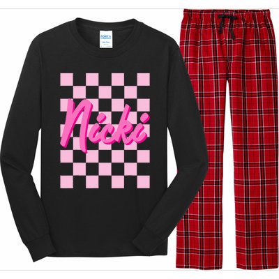 Girl Retro Nicki First Name Personalized Groovy Birthday Long Sleeve Pajama Set