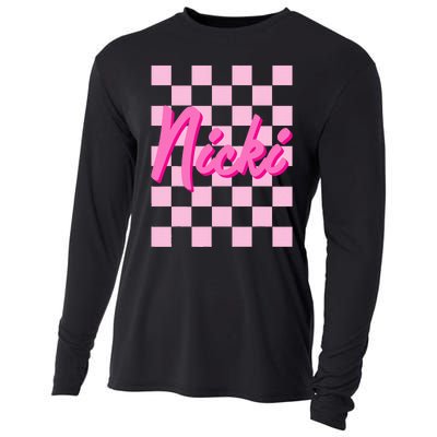 Girl Retro Nicki First Name Personalized Groovy Birthday Cooling Performance Long Sleeve Crew