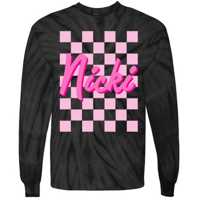 Girl Retro Nicki First Name Personalized Groovy Birthday Tie-Dye Long Sleeve Shirt