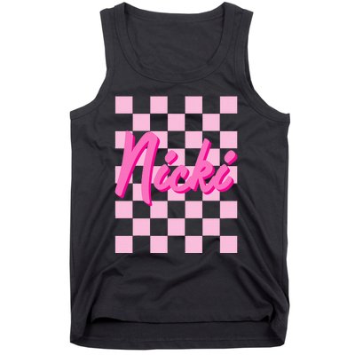 Girl Retro Nicki First Name Personalized Groovy Birthday Tank Top