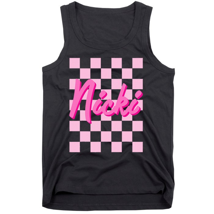 Girl Retro Nicki First Name Personalized Groovy Birthday Tank Top